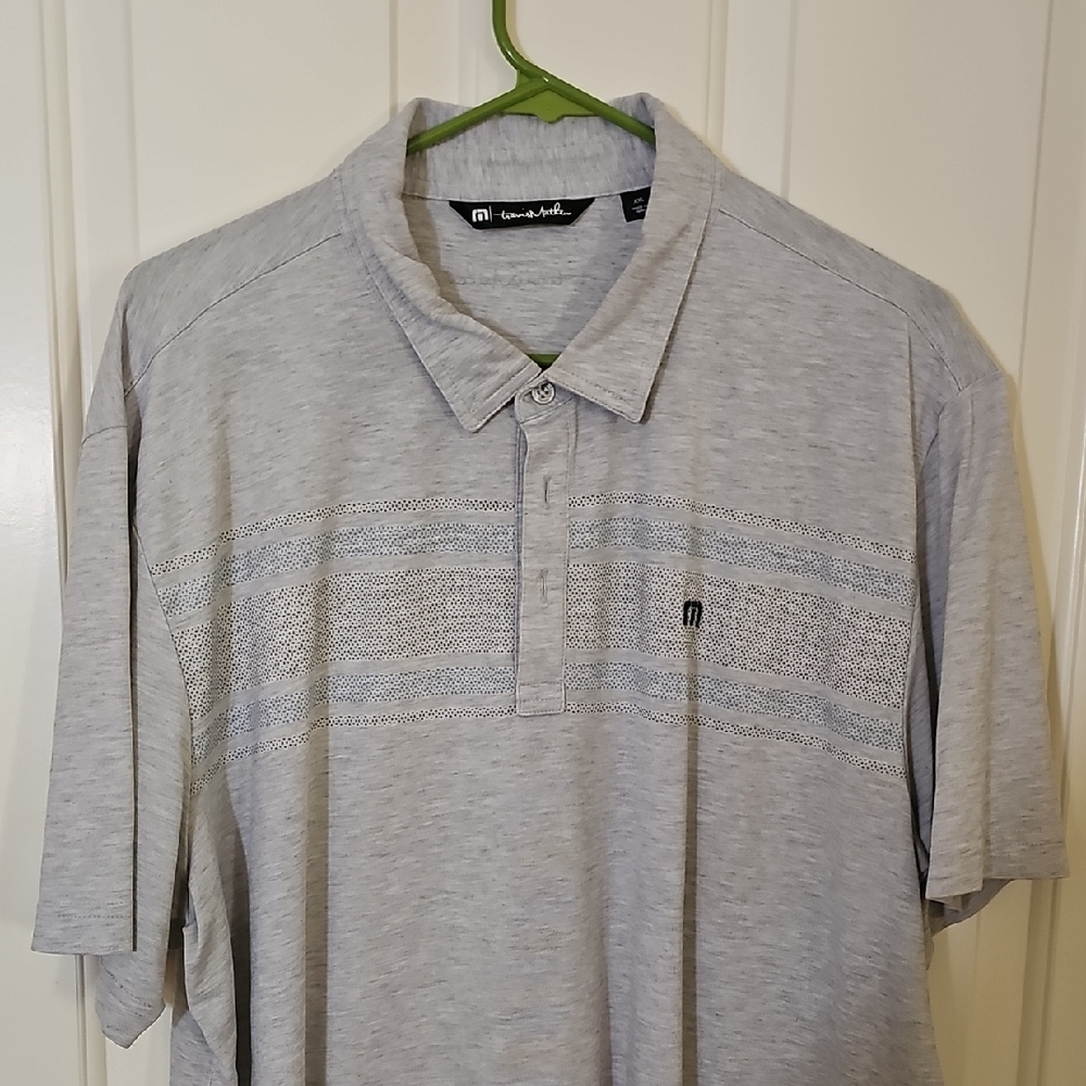 Travis Mathew Light Gray Men's Polo with Subtle Stripe Detail